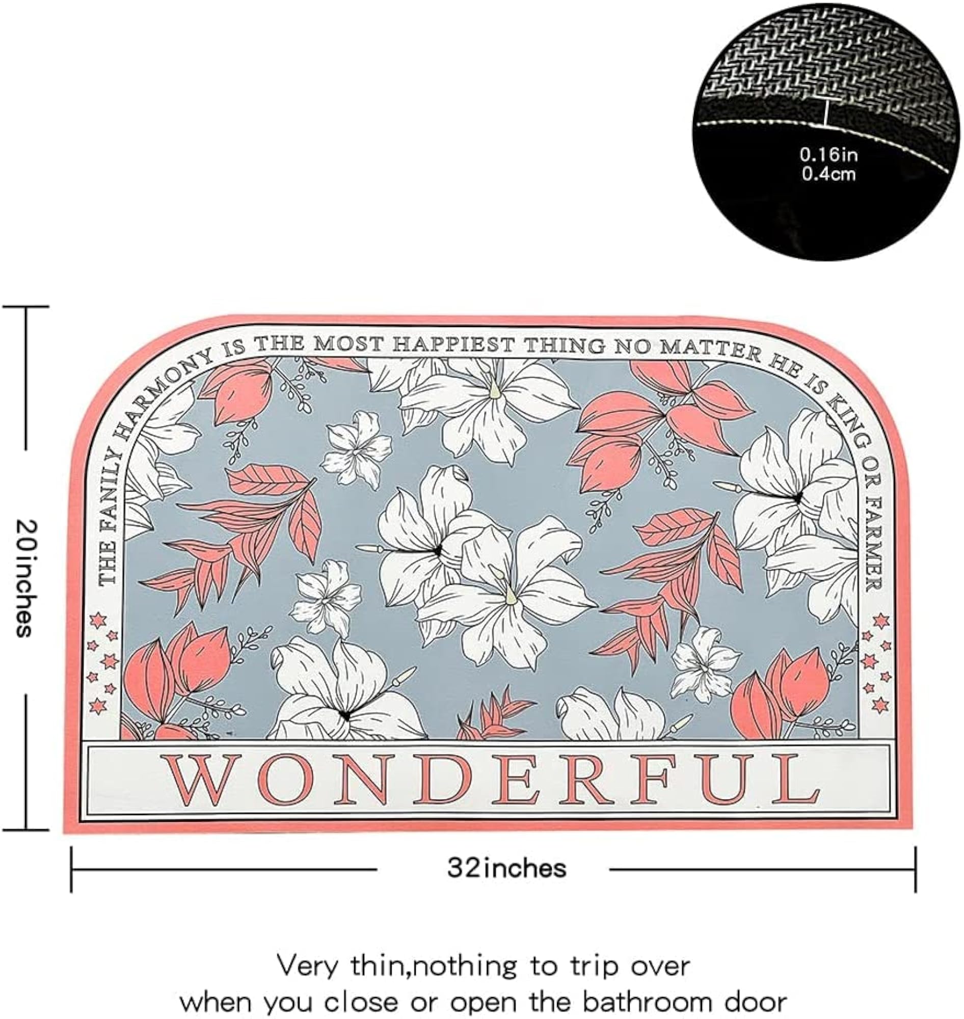 Non-Slip Diatom Mud Shower Mat, Quick-Drying Floral Pattern